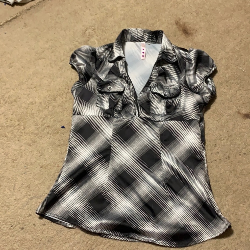 Black and white check blouse